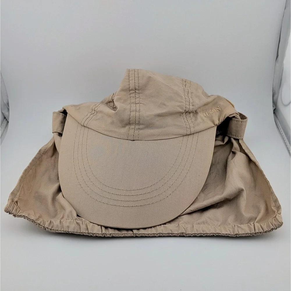 Vintage Filson Fishing Long Brim Hat Cap Made In USA Safari Sun Flap Beige